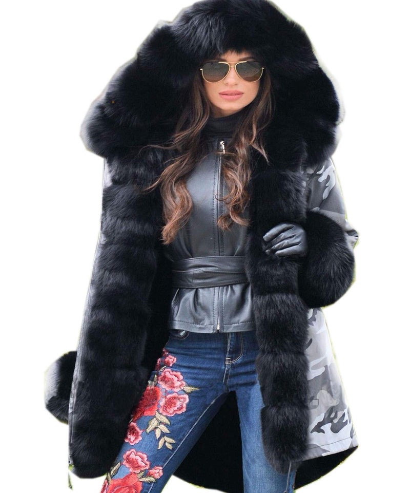 Roiii Women Thicken Warm Winter Coat Hood Down Parka Fleece Fur Outdoor Overcoat Long Jacket Outwear - Image 1